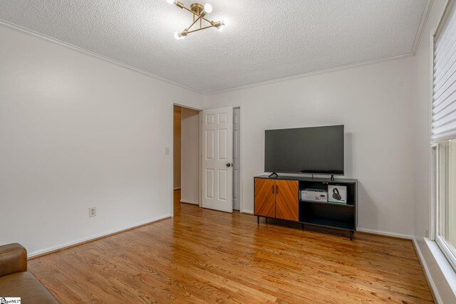 119 Circle Slope Dr, Simpsonville, SC 29681 - unfurnished living room featuring a textured ceiling, light wood-style floors, and ornamental molding
