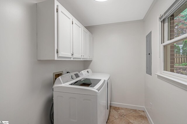 119 Circle Slope Dr, Simpsonville, SC 29681 - washroom with washing machine and dryer, cabinet space, electric panel, baseboards, and light tile patterned flooring