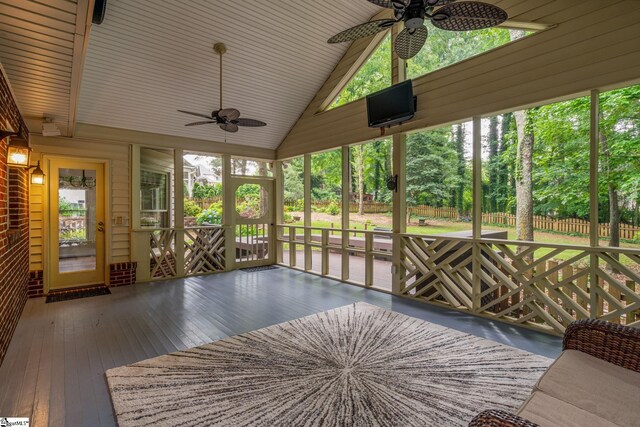 119 Circle Slope Dr, Simpsonville, SC 29681 - unfurnished sunroom with ceiling fan, healthy amount of natural light, and lofted ceiling