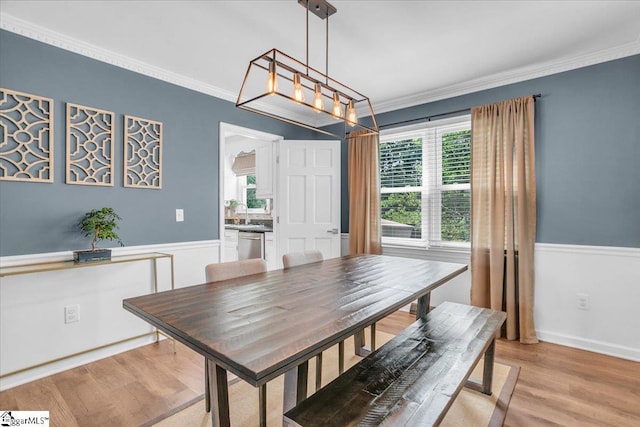 16 Chariot Ln, Simpsonville, SC 29681 - dining room featuring plenty of natural light, light wood-type flooring, crown molding, and a wainscoted wall