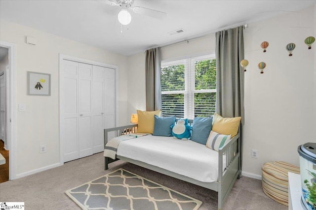 16 Chariot Ln, Simpsonville, SC 29681 - bedroom with carpet, baseboards, a closet, and a ceiling fan