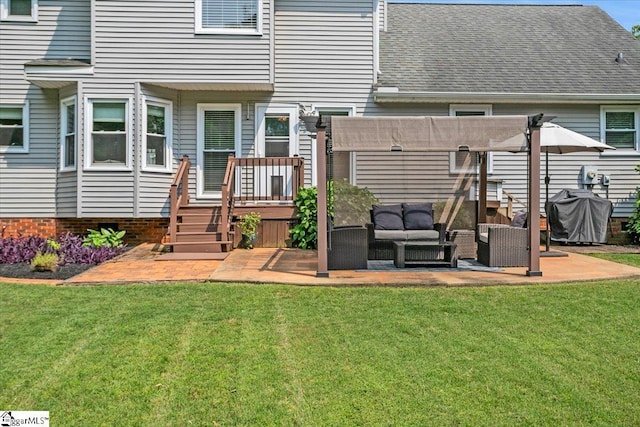 16 Chariot Ln, Simpsonville, SC 29681 - back of house with outdoor lounge area, a pergola, a lawn, a wooden deck, and a patio