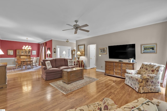 17 Bradford N Way, Greenville, SC 29617 - living area featuring a chandelier, wood finished floors, ceiling fan, crown molding, and baseboards