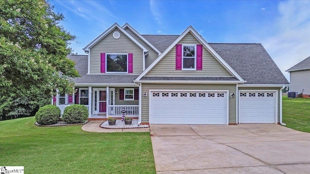 30 Chalice Hill Ln, Travelers Rest, SC 29690 - traditional-style house featuring driveway, a front lawn, covered porch, and central AC unit