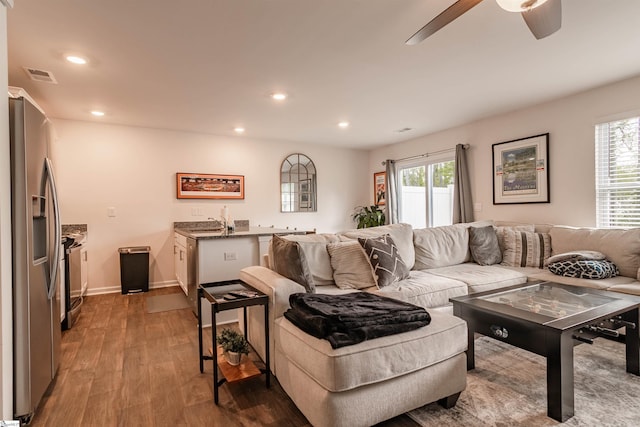 304 Oakmont Valley Trl, Seneca, SC 29678 - living area with wood finished floors, recessed lighting, a ceiling fan, plenty of natural light, and baseboards
