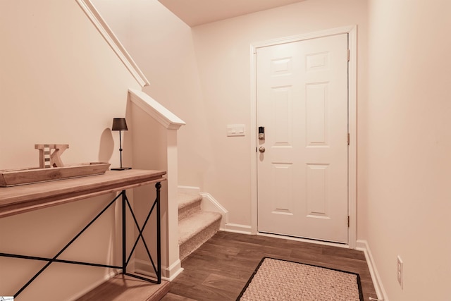 304 Oakmont Valley Trl, Seneca, SC 29678 - entrance foyer with dark wood-style floors, stairs, and baseboards