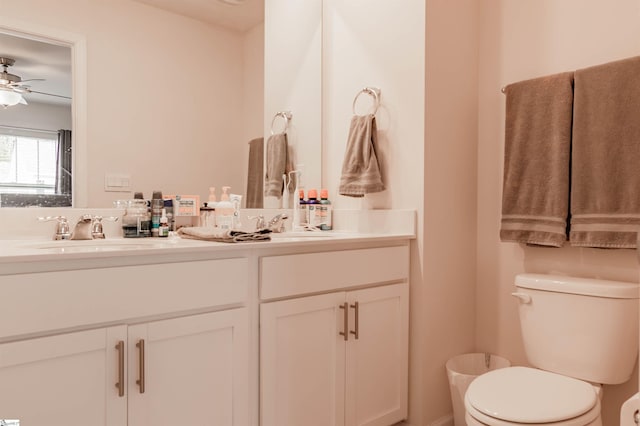 304 Oakmont Valley Trl, Seneca, SC 29678 - bathroom with double vanity, toilet, and ceiling fan