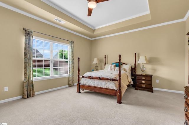 101 Peaks Ct, Taylors, SC 29687 - carpeted bedroom with a raised ceiling, ornamental molding, baseboards, and ceiling fan