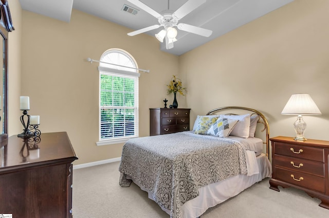 101 Peaks Ct, Taylors, SC 29687 - bedroom featuring light colored carpet, baseboards, vaulted ceiling, and a ceiling fan