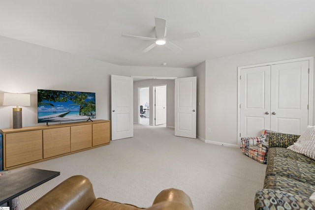712 Paxton Rose Dr, Greer, SC 29650 - living area featuring ceiling fan, light carpet, and baseboards