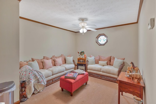 101 Myrtle St, Lavonia, GA 30553 - living room with crown molding, ceiling fan, and a textured ceiling