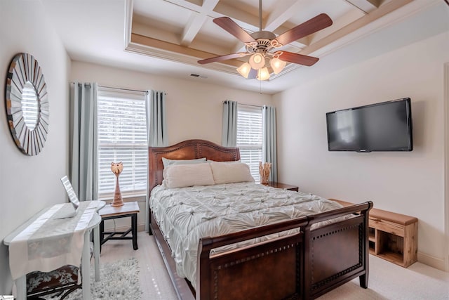 9 Windswept Knoll Dr, Taylors, SC 29687 - bedroom with coffered ceiling, beam ceiling, and a ceiling fan