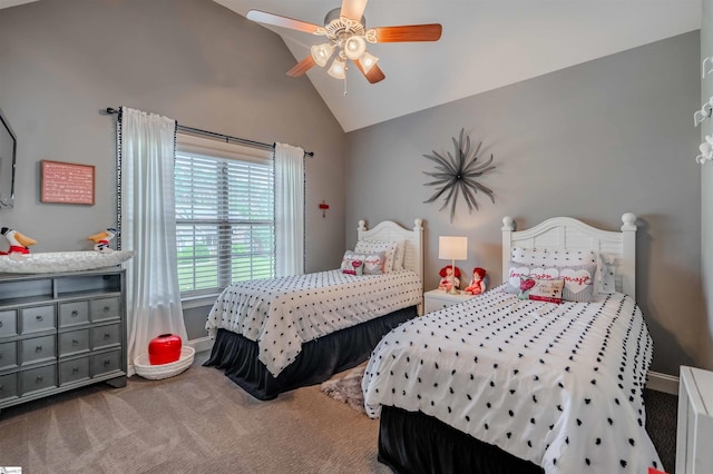 9 Windswept Knoll Dr, Taylors, SC 29687 - bedroom with vaulted ceiling, carpet flooring, a ceiling fan, and baseboards