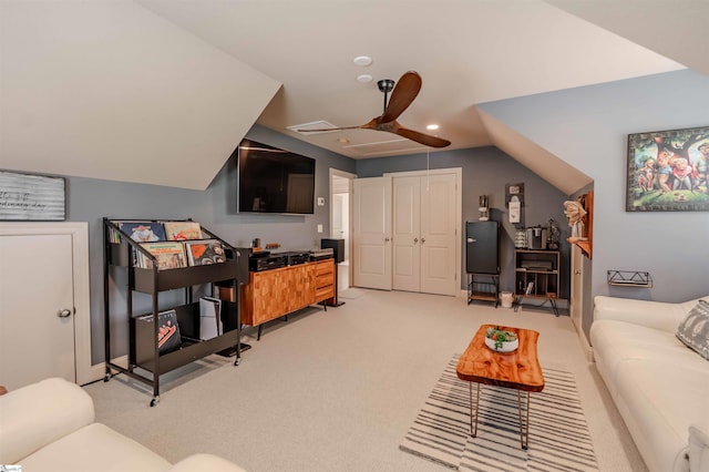9 Windswept Knoll Dr, Taylors, SC 29687 - living room featuring light carpet, a ceiling fan, and recessed lighting
