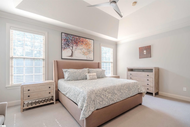 9 Windswept Knoll Dr, Taylors, SC 29687 - bedroom featuring a tray ceiling, baseboards, carpet, crown molding, and a ceiling fan