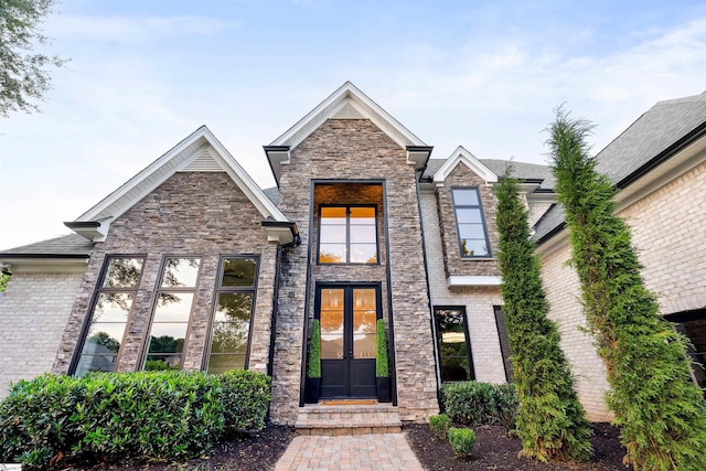 601 Brixton Cir, Simpsonville, SC 29681 - view of front of home featuring french doors and stone siding