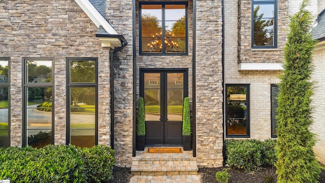 601 Brixton Cir, Simpsonville, SC 29681 - doorway to property with stone siding and french doors