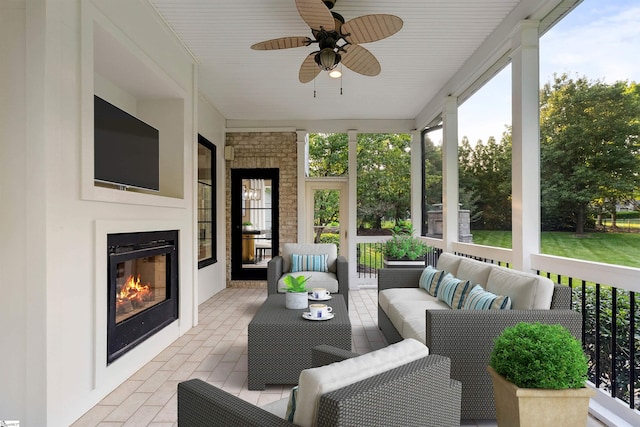 601 Brixton Cir, Simpsonville, SC 29681 - sunroom / solarium with a ceiling fan and an outdoor living space with a fireplace