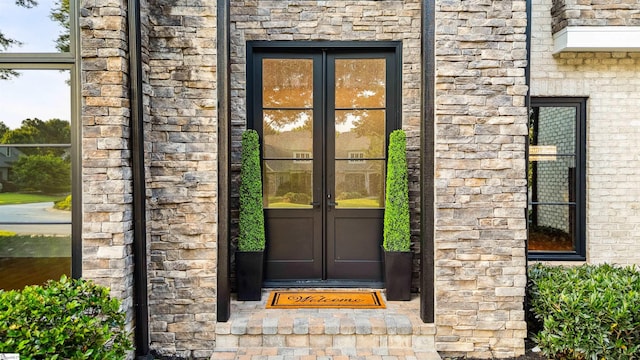 601 Brixton Cir, Simpsonville, SC 29681 - property entrance with french doors and stone siding