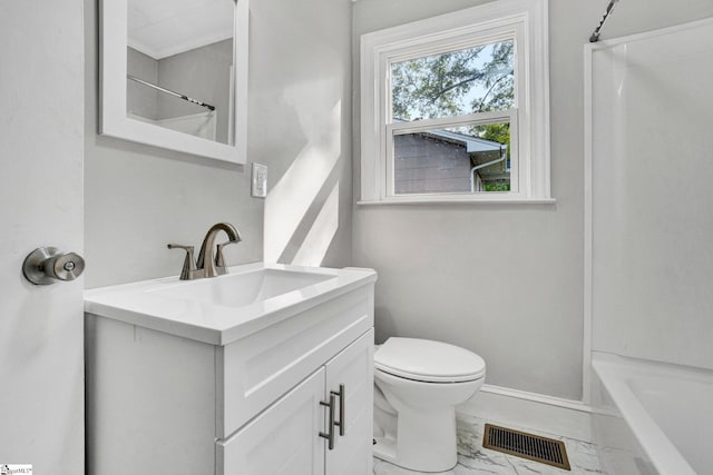 503 Davidson St, Clinton, SC 29325 - full bath featuring marble look tiles, vanity, toilet, and baseboards