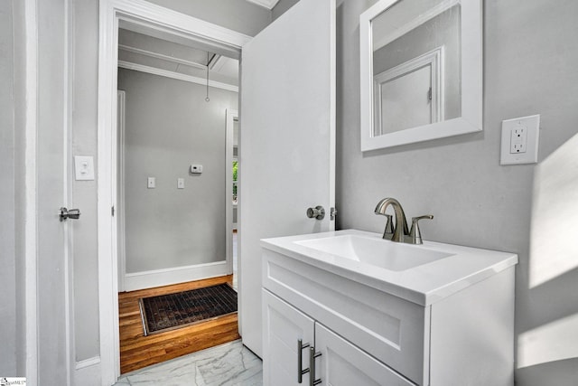 503 Davidson St, Clinton, SC 29325 - bathroom with marble finish flooring, vanity, and baseboards