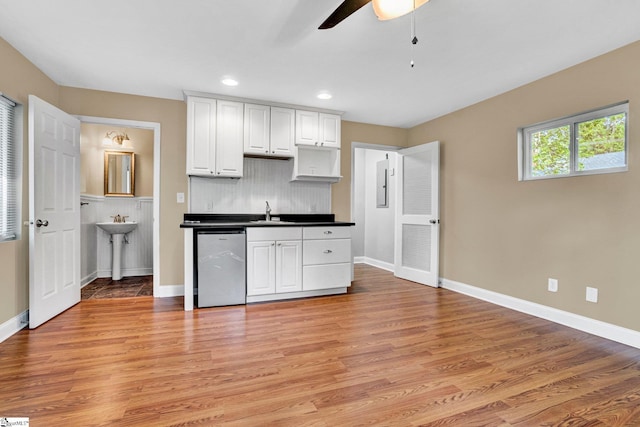 503 Davidson St, Clinton, SC 29325 - kitchen with a ceiling fan, baseboards, light wood-type flooring, and recessed lighting