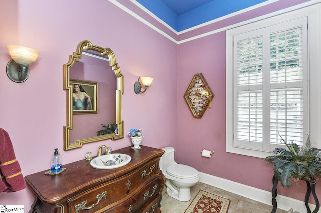 33 Southview Ledge Rd, Landrum, SC 29356 - half bath featuring vanity, toilet, baseboards, and tile patterned flooring