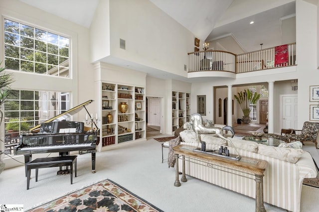 33 Southview Ledge Rd, Landrum, SC 29356 - carpeted living room with high vaulted ceiling and ornate columns