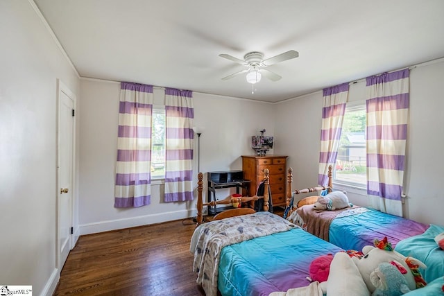 6913 White Horse Rd, Greenville, SC 29611 - bedroom with baseboards, wood finished floors, a ceiling fan, and ornamental molding
