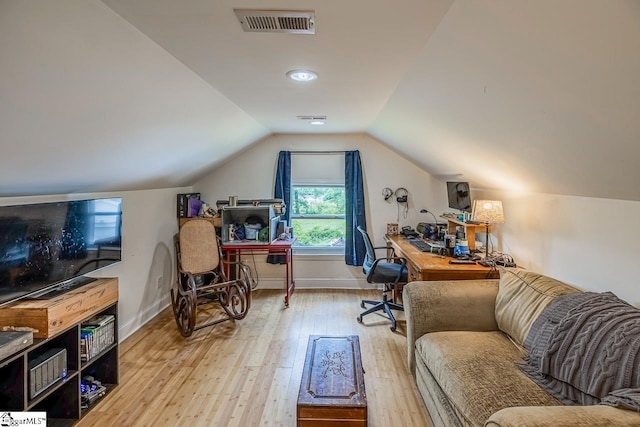 6913 White Horse Rd, Greenville, SC 29611 - office space with light wood-type flooring, vaulted ceiling, and baseboards