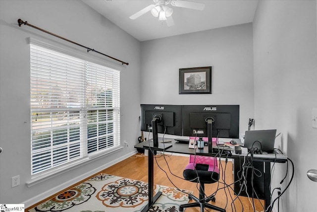102 Eagle Pass Dr, Taylors, SC 29687 - office space with a ceiling fan, wood finished floors, and baseboards