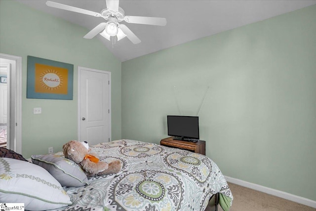 102 Eagle Pass Dr, Taylors, SC 29687 - carpeted bedroom featuring vaulted ceiling, a ceiling fan, and baseboards