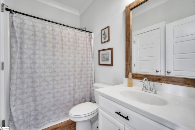 706 Torridon Ln, Simpsonville, SC 29681 - full bath featuring toilet, vanity, a shower with shower curtain, and ornamental molding