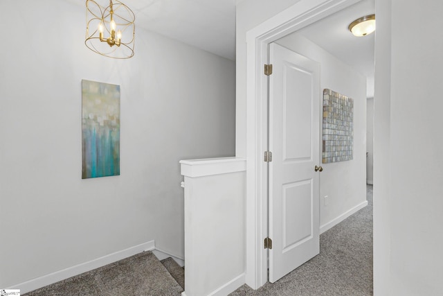 219 Button Willow St, Taylors, SC 29687 - hallway featuring carpet flooring, baseboards, and a chandelier