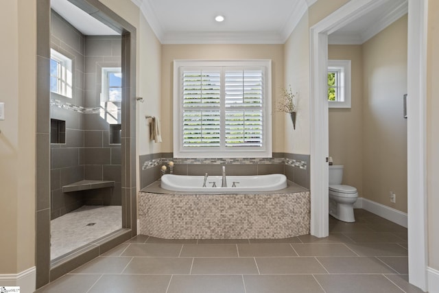105 Hampton Grove Way, Greenville, SC 29617 - bathroom with a garden tub, toilet, plenty of natural light, and crown molding
