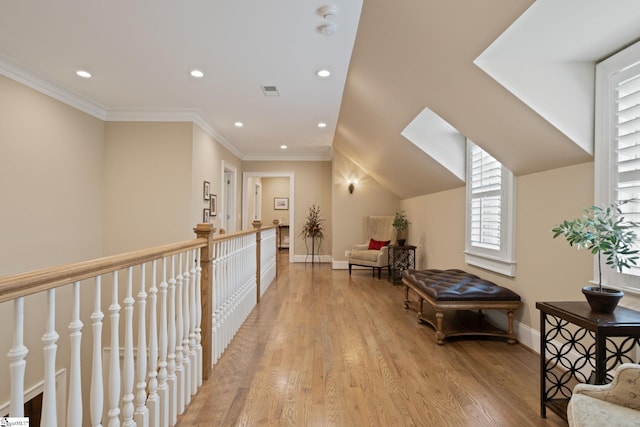 105 Hampton Grove Way, Greenville, SC 29617 - corridor with recessed lighting, baseboards, light wood-type flooring, and crown molding