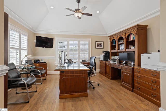 105 Hampton Grove Way, Greenville, SC 29617 - office with ceiling fan, lofted ceiling, light wood finished floors, and ornamental molding