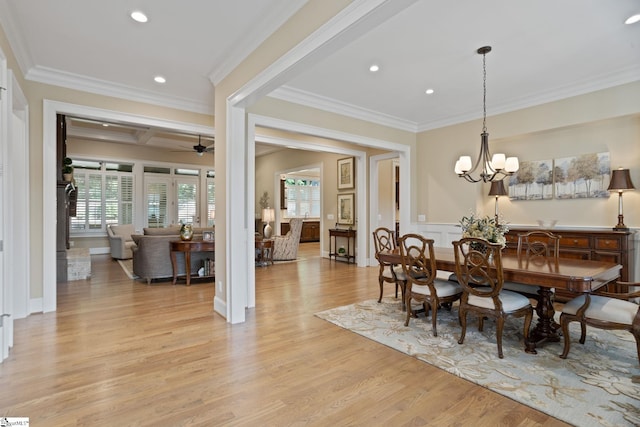 105 Hampton Grove Way, Greenville, SC 29617 - dining space featuring crown molding, plenty of natural light, recessed lighting, a chandelier, and light wood-style flooring