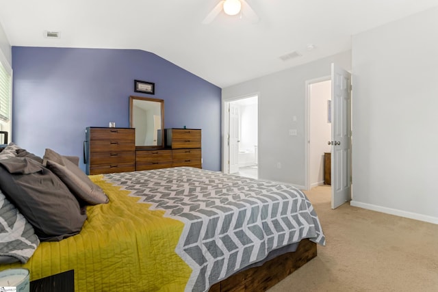 835 Terrace Creek Dr, Duncan, SC 29334 - bedroom with lofted ceiling, carpet flooring, baseboards, ceiling fan, and ensuite bath