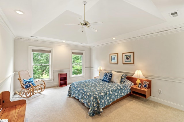120 Thornblade Blvd, Greer, SC 29650 - carpeted bedroom featuring crown molding, a tray ceiling, recessed lighting, and ceiling fan