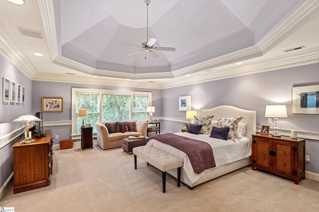 120 Thornblade Blvd, Greer, SC 29650 - carpeted bedroom with crown molding, a raised ceiling, and a ceiling fan