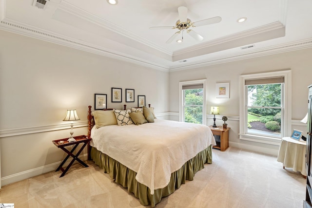 120 Thornblade Blvd, Greer, SC 29650 - bedroom with a raised ceiling, light colored carpet, crown molding, recessed lighting, and baseboards