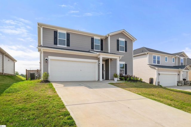 925 Appalachian Dr, Moore, SC 29369 - traditional-style house with central AC unit, an attached garage, concrete driveway, and a front yard