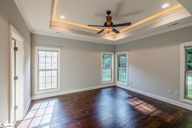 716 Adaline Pl, Inman, SC 29349 - unfurnished room featuring a tray ceiling, wood-type flooring, crown molding, a ceiling fan, and recessed lighting