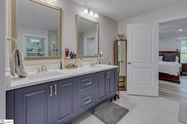 9 Mountain Brook Trl, Greenville, SC 29609 - bathroom with double vanity, connected bathroom, a shower with door, and tile patterned floors