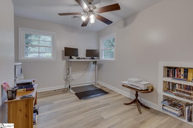 9 Mountain Brook Trl, Greenville, SC 29609 - exercise room featuring a ceiling fan, light wood-style flooring, and baseboards