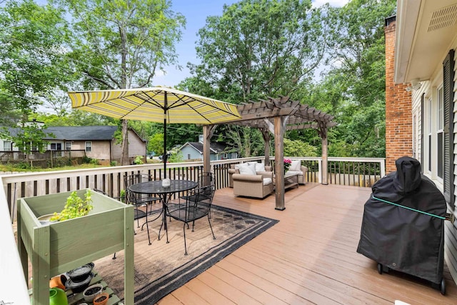 109 Appomattox Dr, Simpsonville, SC 29681 - wooden deck with a pergola, outdoor lounge area, and outdoor dining area