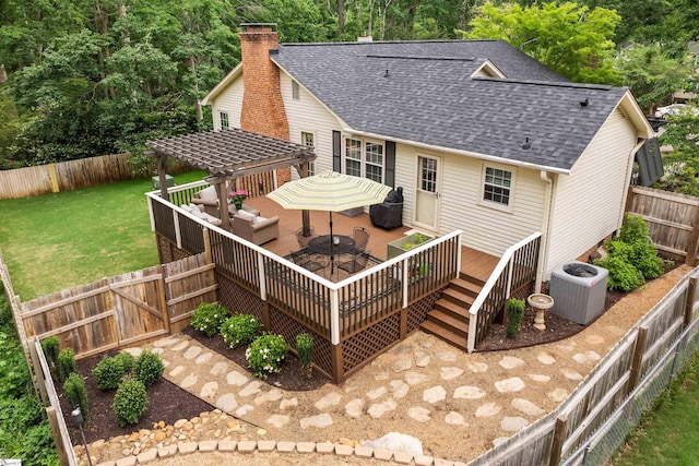 109 Appomattox Dr, Simpsonville, SC 29681 - back of property with roof with shingles, a deck, a fenced backyard, and a pergola