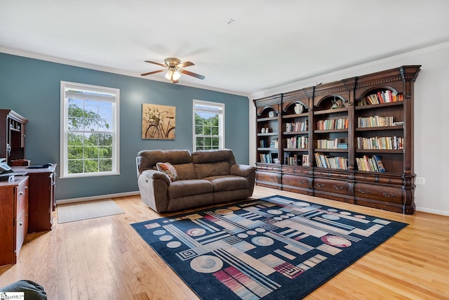 101 Long View Ln, Pickens, SC 29671 - living room featuring ceiling fan, light wood-type flooring, ornamental molding, and baseboards