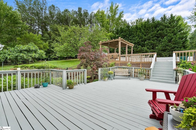 101 Long View Ln, Pickens, SC 29671 - deck featuring a pergola, stairs, and view of scattered trees